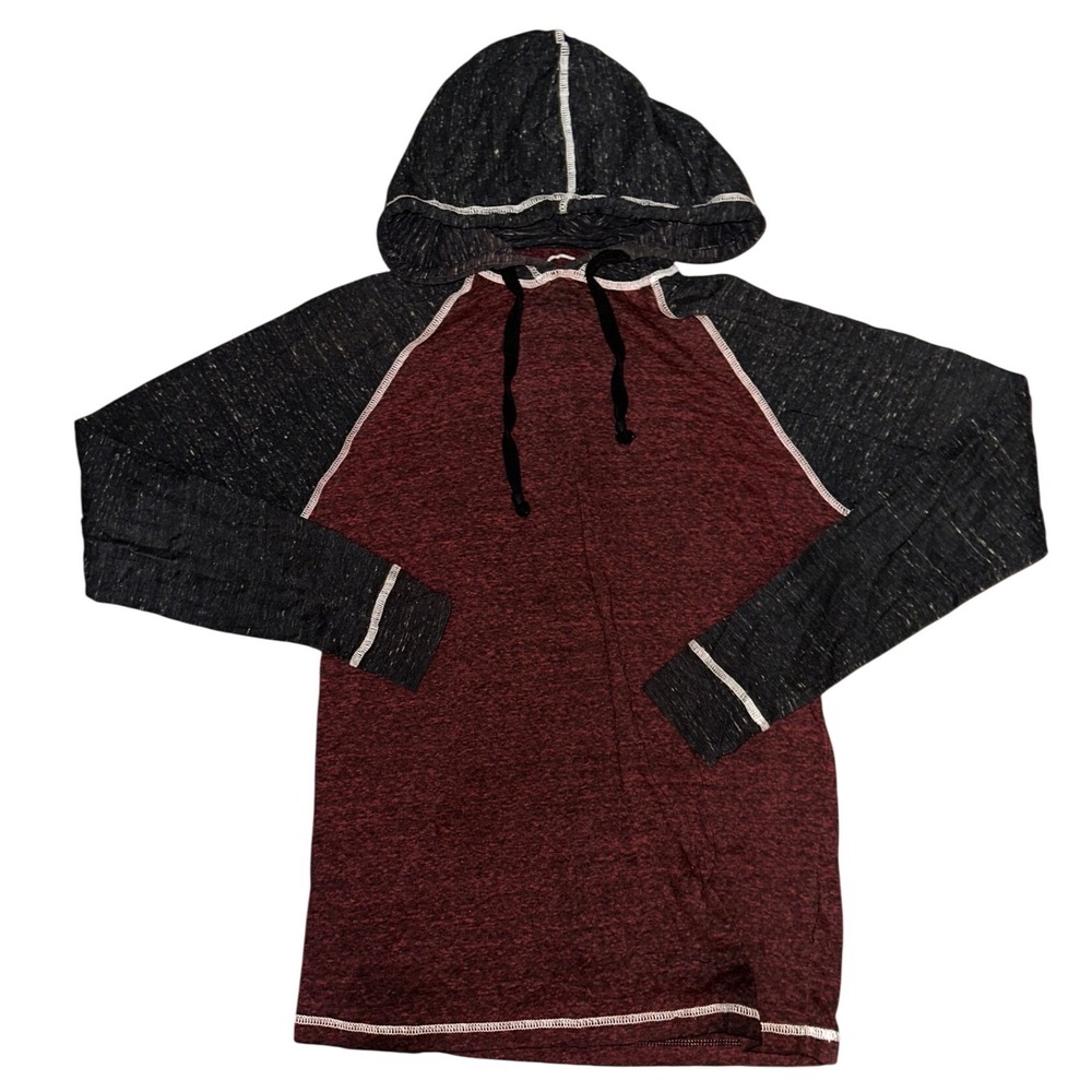 BKE Standard Fit Mens Small Raglan Hoodie Marled Burgundy Charcoal Grey Hoodie